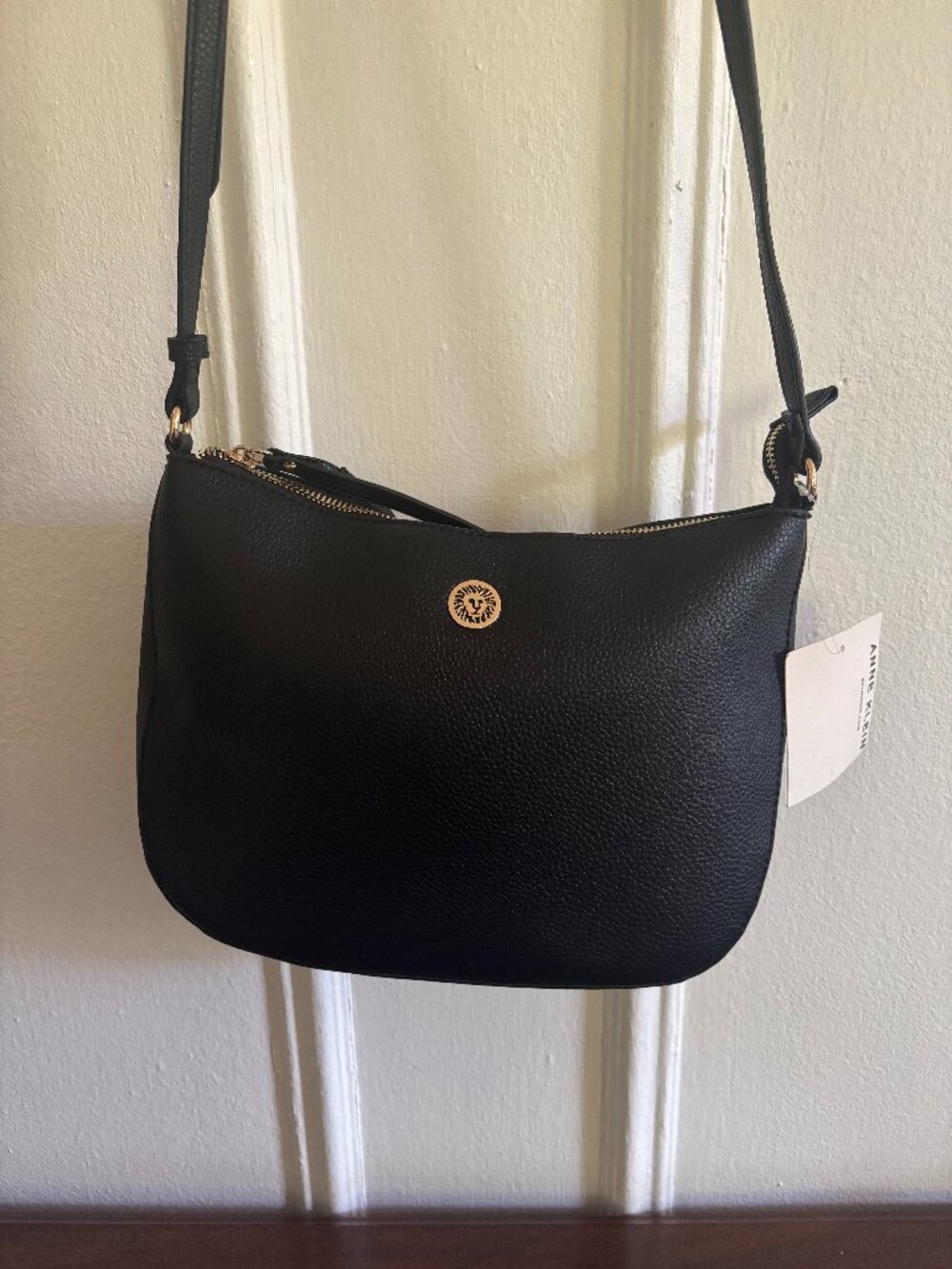 Black Anne Klein Large Faux Pebbled  Leather Hobo Bag